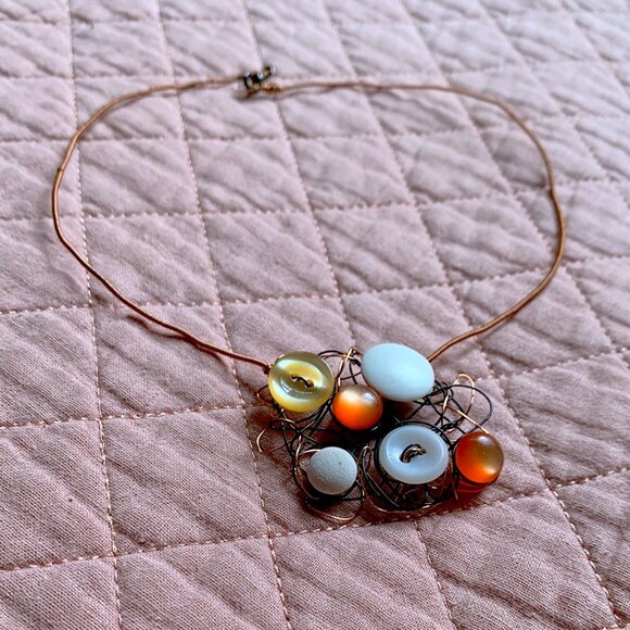 Handmade - Cooper Wire - Wrapped Button & Bead Statement Necklace - Picture 8 of 10